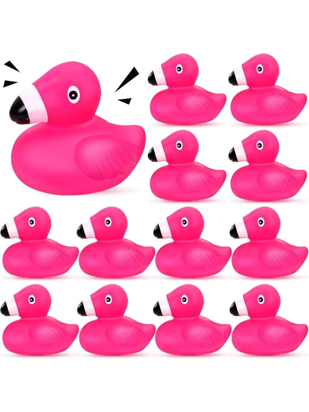 12 PCS Pink Flamingo Rubber Ducks - Floating Squeaky Bath Toys NEW